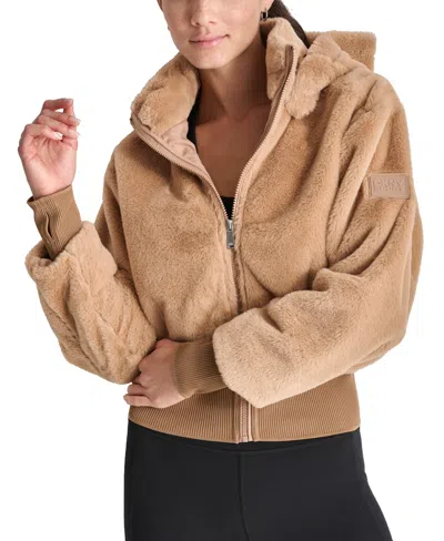 Dkny Sport Women's Faux-fur Zip-front Bomber Jacket In Praline