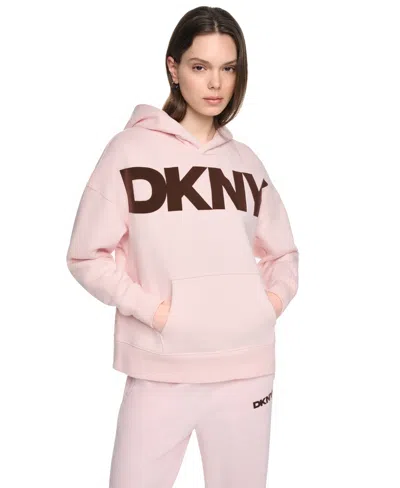 Dkny Sport Women's Flocked Logo Relaxed-fit Hoodie In Blush Pnk,espresso