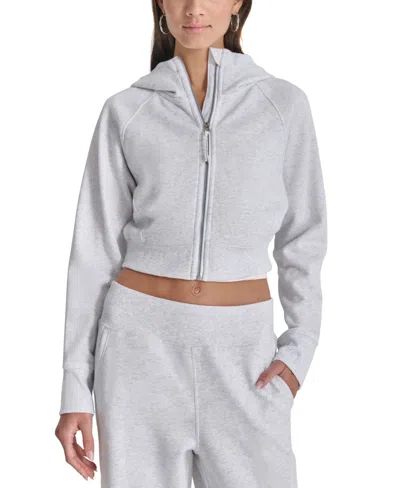 Dkny Sport Women's Full-zip Cropped Fleece Hoodie In Optic Heather