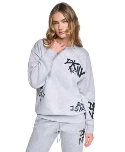 Dkny Sport Women's Graffiti Logo Crewneck Graphic Long-sleeve Sweatshirt In Gray