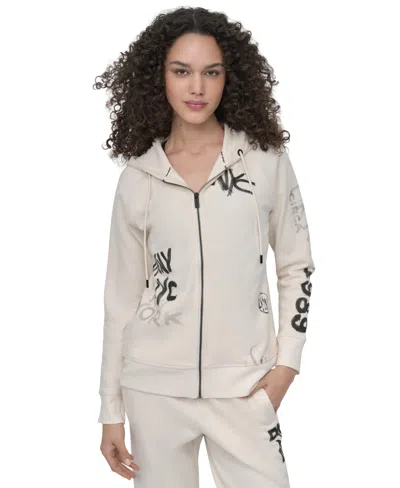 Dkny Sport Women's Graffiti Logo Full-zip Hoodie In Yellow