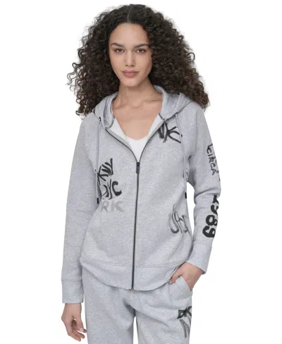 Dkny Sport Women's Graffiti Logo Full-zip Hoodie In Gray