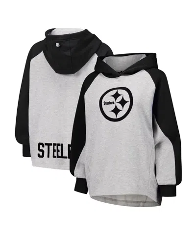Dkny Sport Women's Gray/black Pittsburgh Steelers Joy Cropped Raglan Pullover Hoodie In Gray,black