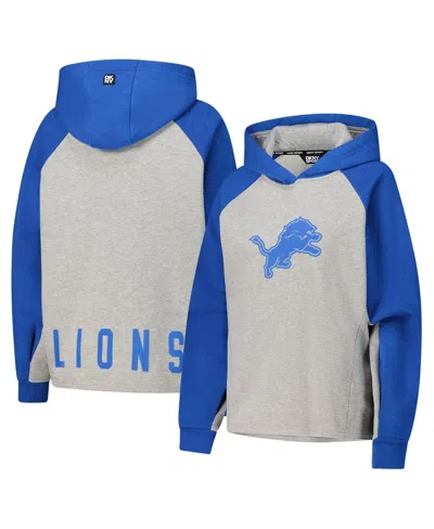 Dkny Sport Women's Gray/blue Detroit Lions Joy Cropped Raglan Pullover Hoodie In Gray,blue