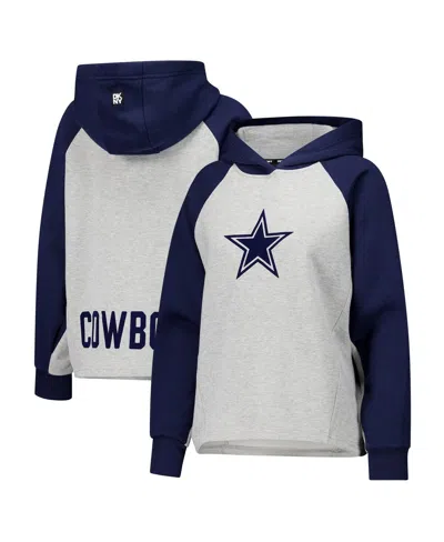 Dkny Sport Women's Gray/navy Dallas Cowboys Joy Cropped Raglan Pullover Hoodie In White