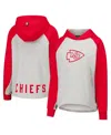 Dkny Sport Women's Gray/red Kansas City Chiefs Joy Cropped Raglan Pullover Hoodie In Gray,red