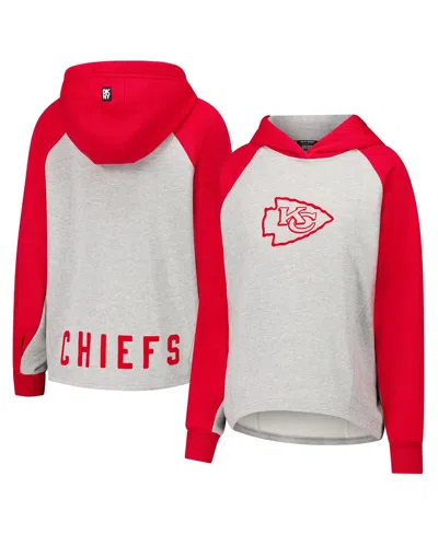 Dkny Sport Women's Gray/red Kansas City Chiefs Joy Cropped Raglan Pullover Hoodie In Gray,red