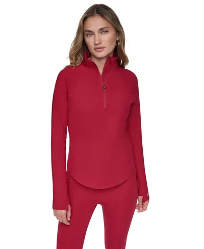Dkny Sport Women's Half Zip Funnel Neck Pullover With Back Zipper Pocket In Red
