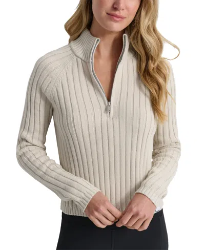 Dkny Sport Women's Half-zip Mock Neck Top In Oat Multi