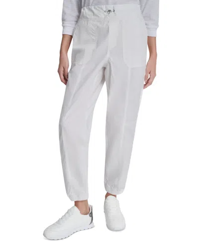 Dkny Sport Women's High Rise Bungee Waist Seamed Joggers In White