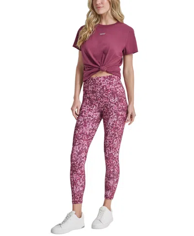 Dkny Sport Women's High-rise Printed 7/8 Leggings In Burgundy Floral
