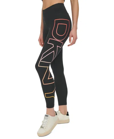 Dkny Sport Women's High-waist 7/8 Exploding-logo Leggings In Black