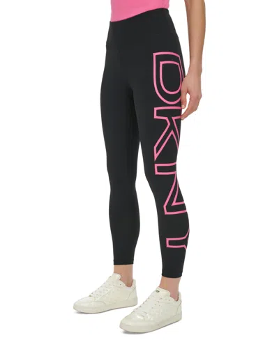 Dkny Sport Women's High-waist Logo-print 7/8 Leggings In Black W,azalea Logo