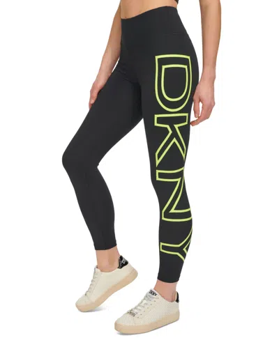 Dkny Sport Women's High-waist Logo-print 7/8 Leggings In Black W,zest Logo