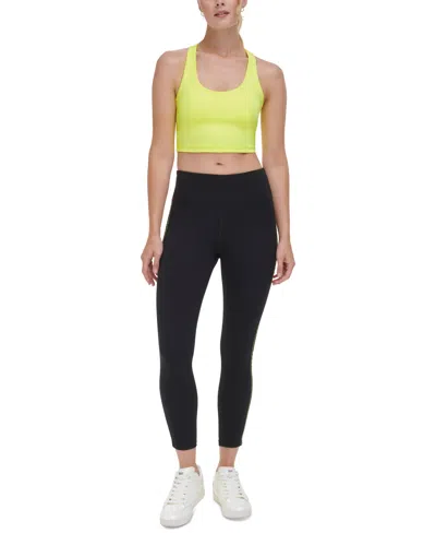 Dkny Sport Women's High-waist Logo Tape Leggings In Zest,silver
