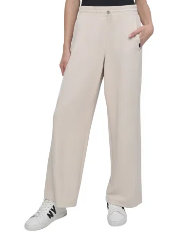 Dkny Highline High Waist Ribbed Pull-on Pants In Oat