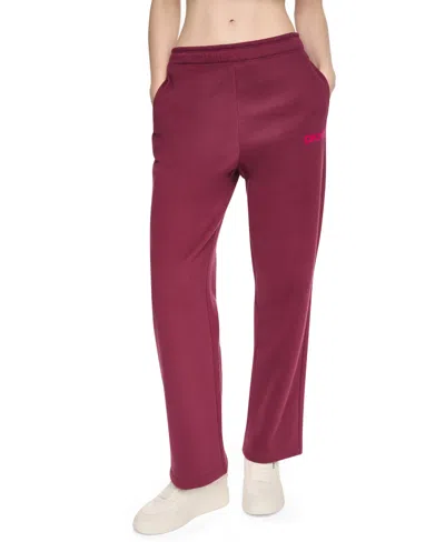Dkny Sport Women's High-rise Wide-leg Relaxed-fit Sweatpant In Claret,taffy