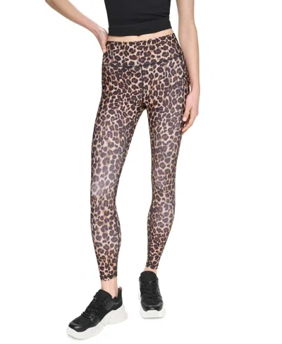 Dkny Sport Women's High-waist 7/8 Leggings With Floating Pockets In Leopard Caramel