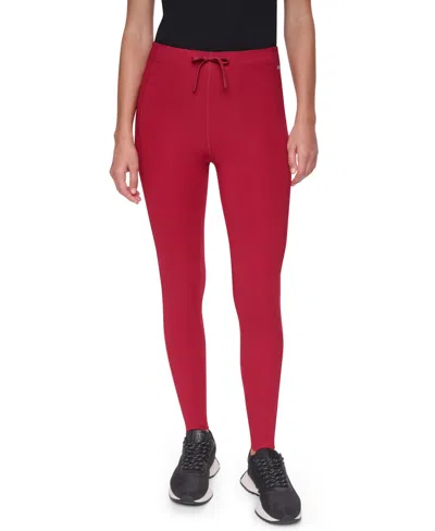 Dkny Sport Women's High-waist Drawcord Side-pocket Leggings In Red