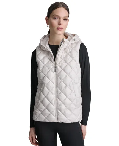 Dkny Sport Women's Hooded Diamond Quilt Vest In Metallic