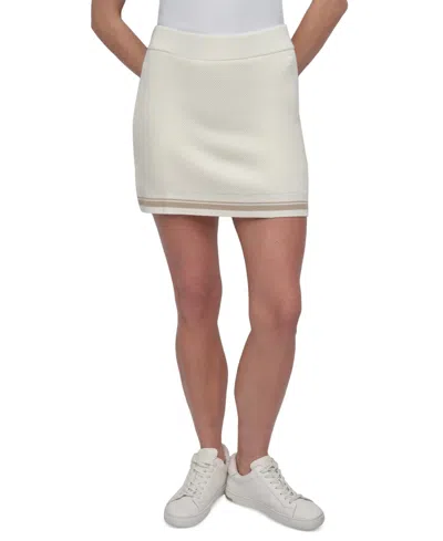 Dkny Sport Women's Knit Logo Striped-hem Pull-on Court Skirt In Ivory,pebble