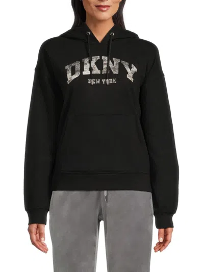 Dkny Sport Women's Logo Graphic Drawstring Hoodie In Black