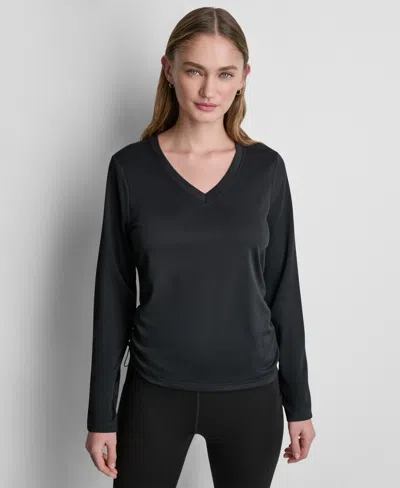 Dkny Sport Women's Long-sleeve Ruched Tech Top In Black