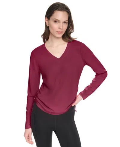 Dkny Sport Women's Long-sleeve Ruched Tech Top In Red