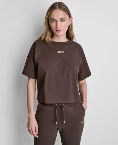 Dkny Sport Women's Metallic Bubble Logo Drop Shoulder Pull-on T-shirt In Brown