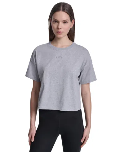 Dkny Sport Women's Metallic Bubble Logo Drop Shoulder Pull-on T-shirt In Gray