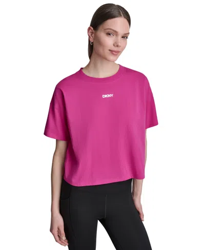 Dkny Sport Women's Metallic Bubble Logo Drop Shoulder Pull-on T-shirt In Pink