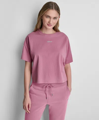 Dkny Sport Women's Metallic Bubble Logo Drop Shoulder Pull-on T-shirt In Pink