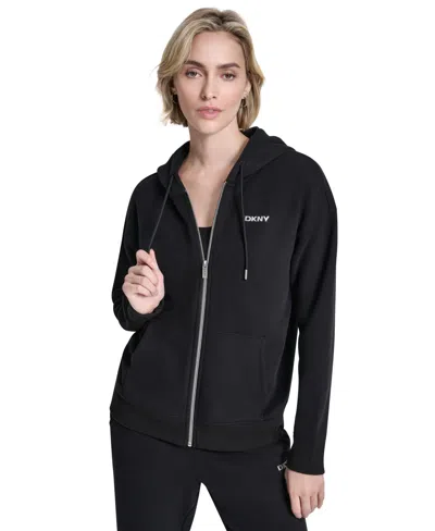 Dkny Sport Women's Metallic Bubble Logo Full-zip Hoodie In Black