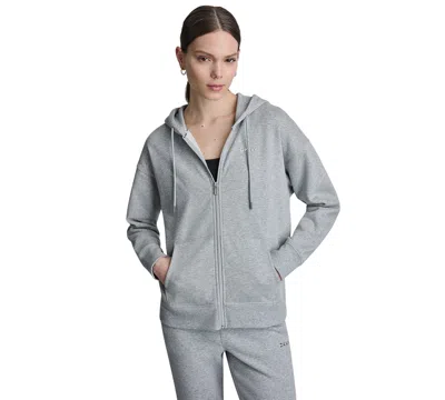Dkny Sport Women's Metallic Bubble Logo Full-zip Hoodie In Gray