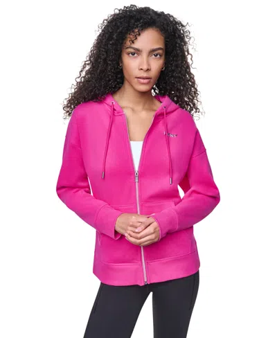Dkny Sport Women's Metallic Bubble Logo Full-zip Hoodie In Pink