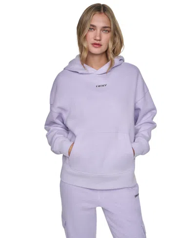 Dkny Sport Women's Metallic Bubble Logo Oversized Drop-shoulder Hoodie In Purple