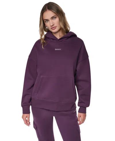 Dkny Sport Women's Metallic Bubble Logo Oversized Drop-shoulder Hoodie In Purple