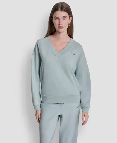 Dkny Sport Women's Metallic Bubble Logo V-neck Sweatshirt In Gray
