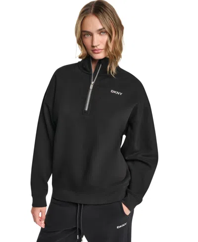 Dkny Sport Women's Metallic Bubble Logo Zipper Sweatshirt In Black