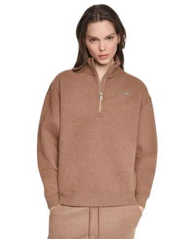 Dkny Sport Women's Metallic Bubble Logo Zipper Sweatshirt In Brown