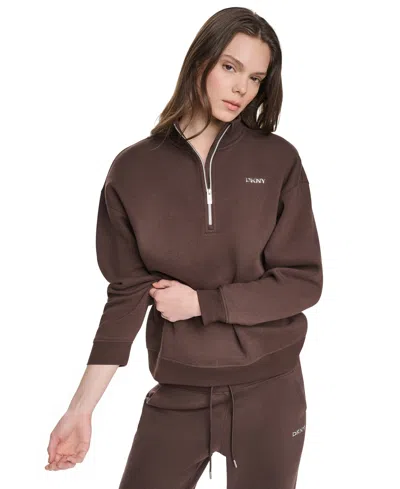 Dkny Sport Women's Metallic Bubble Logo Zipper Sweatshirt In Brown