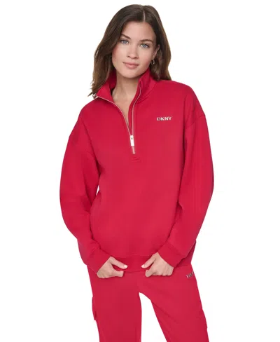 Dkny Sport Women's Metallic Bubble Logo Zipper Sweatshirt In Red