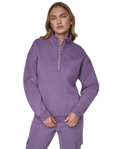 Dkny Sport Women's Metallic Bubble Logo Zipper Sweatshirt In Purple