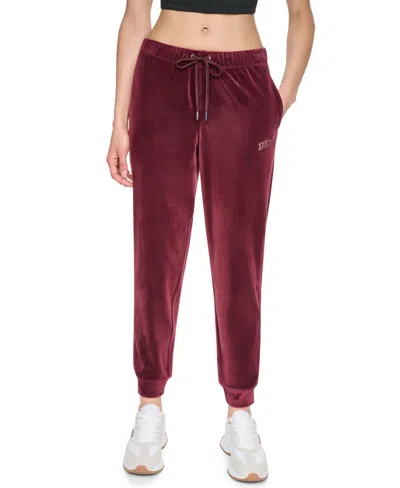 Dkny Sport Women's Mid-rise Varsity Rhinestone Logo Jogger In Burgundy