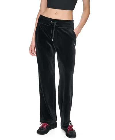 Dkny Sport Women's Mid-rise Velour Wide-leg Track Pants In Black