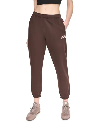 Dkny Sport Women's Mini Puff Varsity Logo Mid-rise Waistband Joggers In Espresso,blush Pink