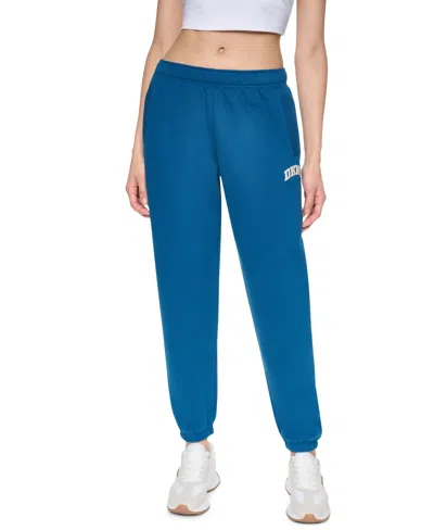 Dkny Sport Women's Mini Puff Varsity Logo Mid-rise Waistband Joggers In Poseidon,oat
