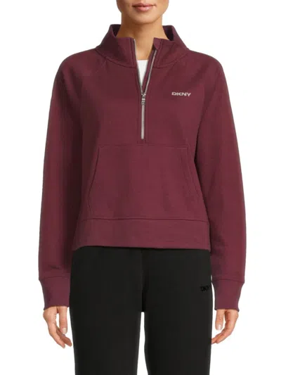 Dkny Sport Women's Mini Stud Logo Cotton-blend Half-zip Sweatshirt In Burgundy