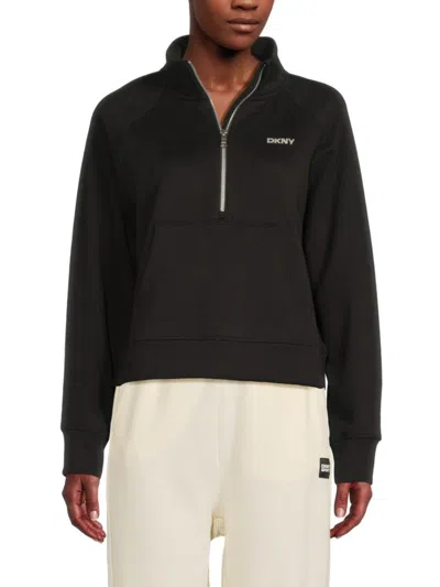 Dkny Sport Women's Mini Stud Logo Cotton-blend Half-zip Sweatshirt In Black