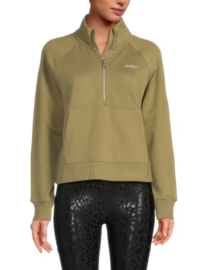 Dkny Sport Women's Mini Stud Logo Cotton-blend Half-zip Sweatshirt In Green